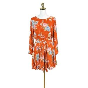 Woman’s American Eagle floral orange belted long sleeve dress size S
